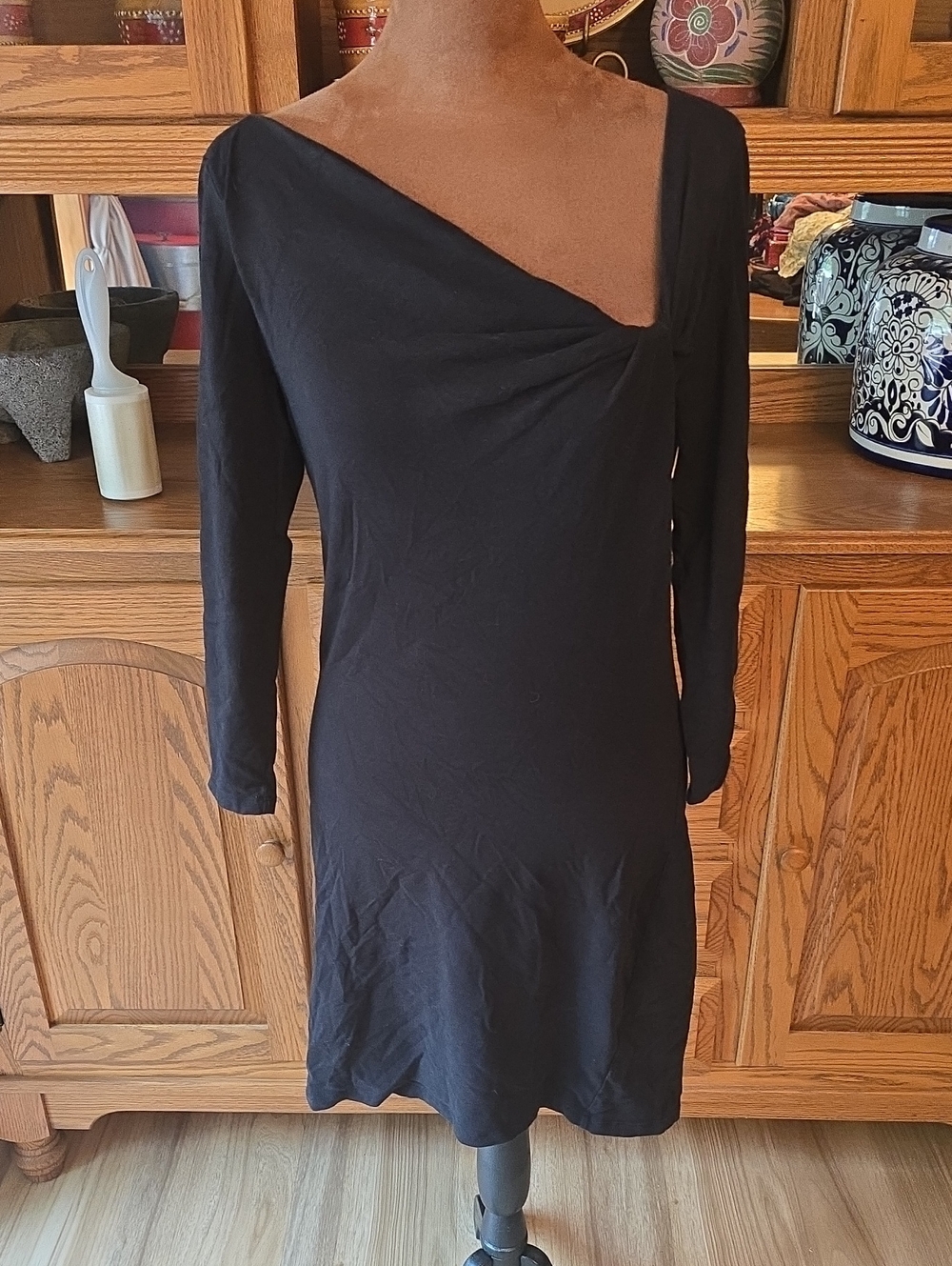 Express Black Asymmetrical Neck Long Sleeve Dress